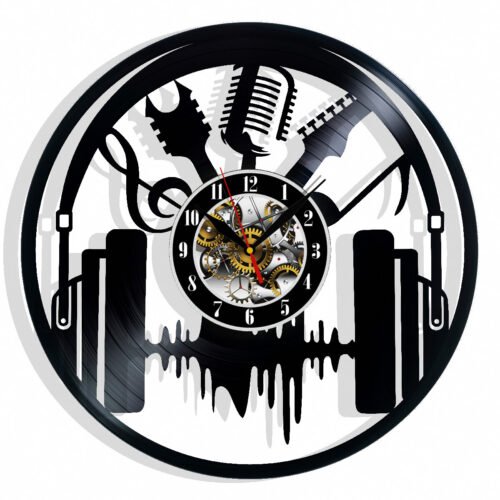 Headphones Musical Instruments Vinyl Wall Clock Gift Birthday Holiday Art Home