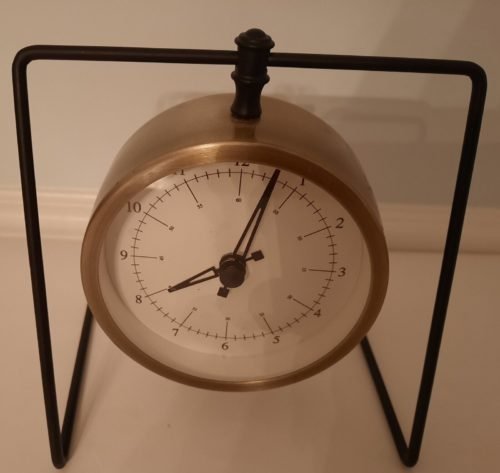 Hearth & Hand Magnolia Sitabout Brass & Black Battery Hanging Clock. Pre-owned.