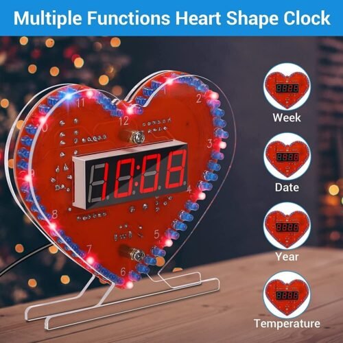 Heart Shaped 4-Digit DIY Clock Kits with Rotating LED Light Soldering Practice