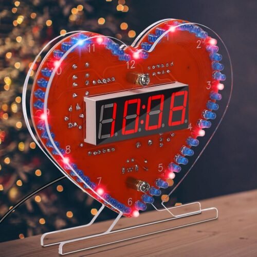 Heart Shaped 4-Digit DIY Clock Kits with Rotating LED Light Soldering Practice