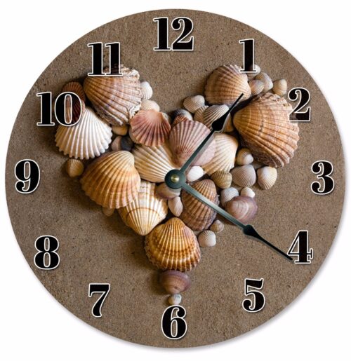HEART SHAPED SHELLS Clock Large 10.5" Wall Clock 2102