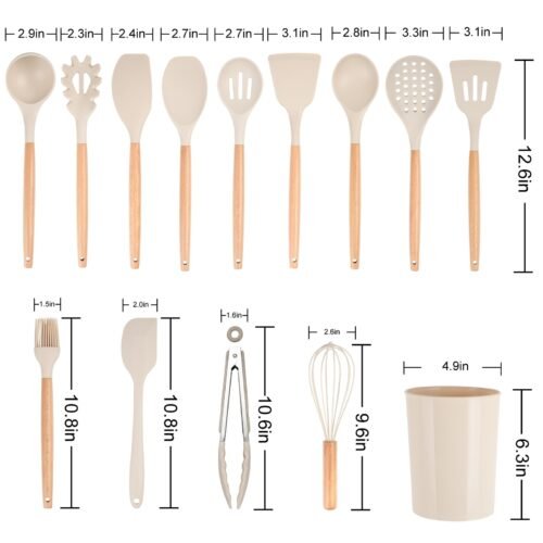 Heat-resistant Silicone Cooking Utensil Set with Caddy 14pcs Kitchen Utensil