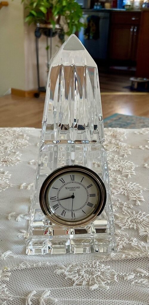 Heavy Waterford Crystal Obelisk / Pyramid / Tower Desk Clock ~ Working