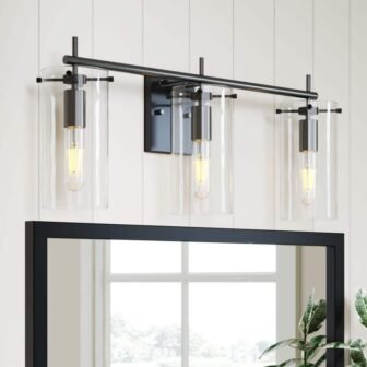 Heidi 26 in. 3-Light Bathroom Fixture with Black Metal Vanity Light Frame...