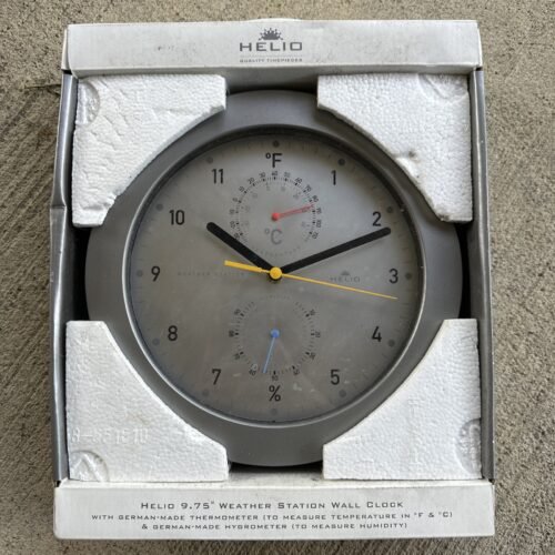 Helio Vintage Wall Clock Round Brushed Aluminum Design Weather Station; NOS