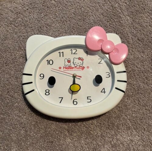 Hello Kitty Pink Bow Hanging Wall Clock Sanrio Collectible Cat Home Decor