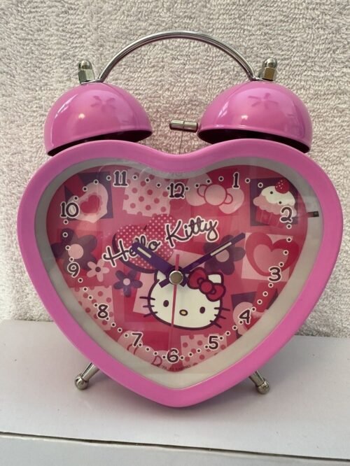 Hello Kitty Vintage Twin Bell Heart Alarm Clock- Works- AA Battery Not Included