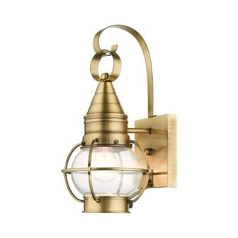 Hennington 13.75 in. 1-Light Antique Brass Outdoor Hardwired Wall Lantern Sconce with...