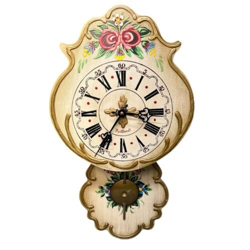 Hermle Pendulum Wall Clock Floral Handpainted Made In Germany