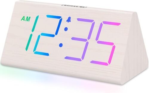 H&E Wooden Digital Alarm Clocks for Bedrooms - Electric Desk Clock with Large