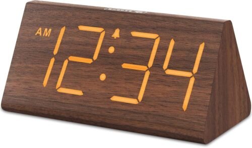 H&E Wooden Digital Alarm Clocks for Bedrooms - Electric Desk Clock with Large