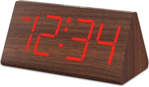 H&E Wooden Digital Alarm Clocks for Bedrooms - Electric Desk Clock with Large