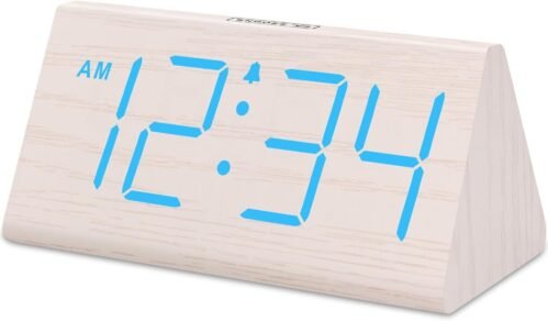 H&E Wooden Digital Alarm Clocks for Bedrooms - Electric Desk Clock with Large