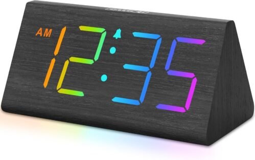 H&E Wooden Digital Alarm Clocks for Bedrooms - Electric Desk Clock with Large