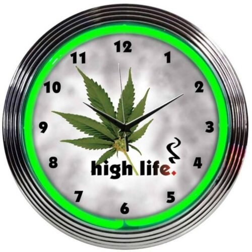 High Life Leaf Pot Neon Clock 15"x15"