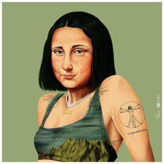 Hip Mona Lisa Free Floating Reverse Unframed Printed Tempered Art Glass Green...