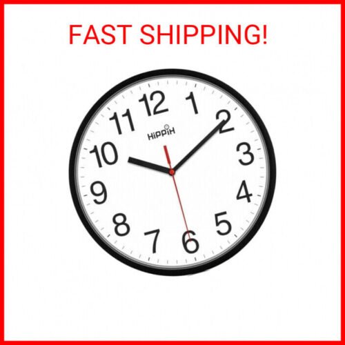 HIPPIH Clock Black Wall Clock Silent Non Ticking Quality Quartz - 10 Inch Round