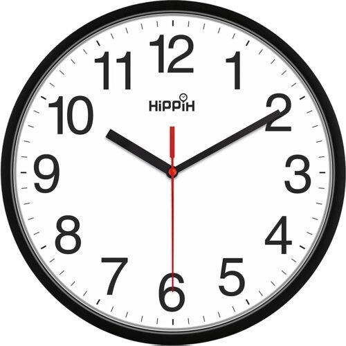 HIPPIH Clock Black Wall Clock Silent Non Ticking Quality Quartz