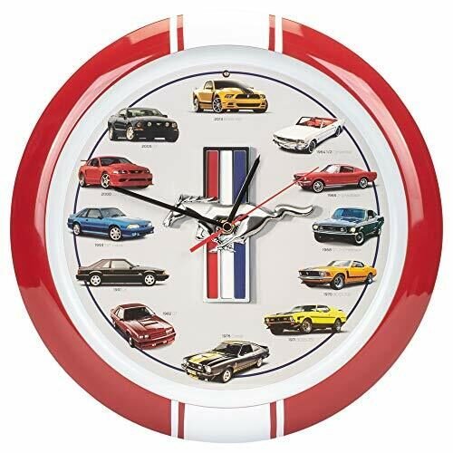 History of Ford Mustang Wall Sound Clock, 13", Red