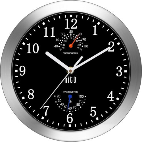 HITO 10 Inch Silent Wall Clock Battery Operated Non Ticking 10 Inch, Black