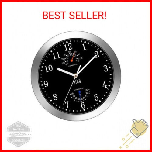 HITO 10 Inch Silent Wall Clock Battery Operated Non Ticking Glass Cover Silver A