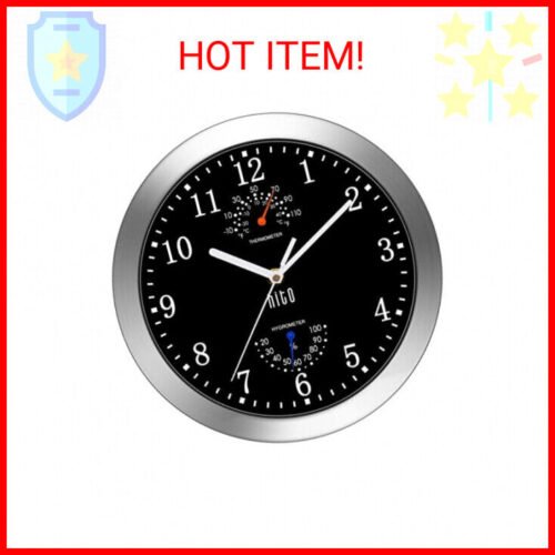 HITO 10 Inch Silent Wall Clock Battery Operated Non Ticking Glass Cover Silver A