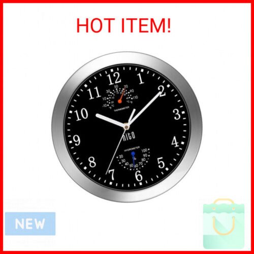 HITO 10 Inch Silent Wall Clock Battery Operated Non Ticking Glass Cover Silver A