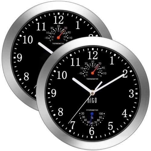 HITO 10" Silent Wall Clock Battery Operated Non Ticking Sweep Movement Glass Cov