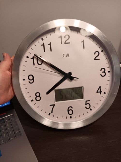 HITO 12 Inch Silent Wall Clock Battery Operated Non-Ticking with Digital Display