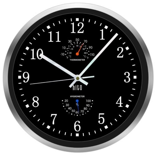 HITO 12 Inch Silent Wall Clock Battery Operated Non Ticking Glass Cover Silve...