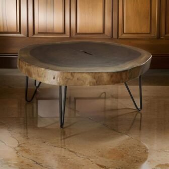 Hito 35 in. Brown and Black Oval Wood Coffee Table with Floor...