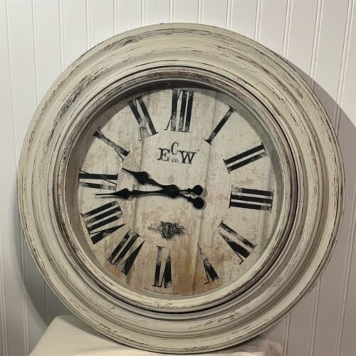 Hobby Lobby 23” Distressed Farmhouse Wall Clock Roman Numerals ECW Co.
