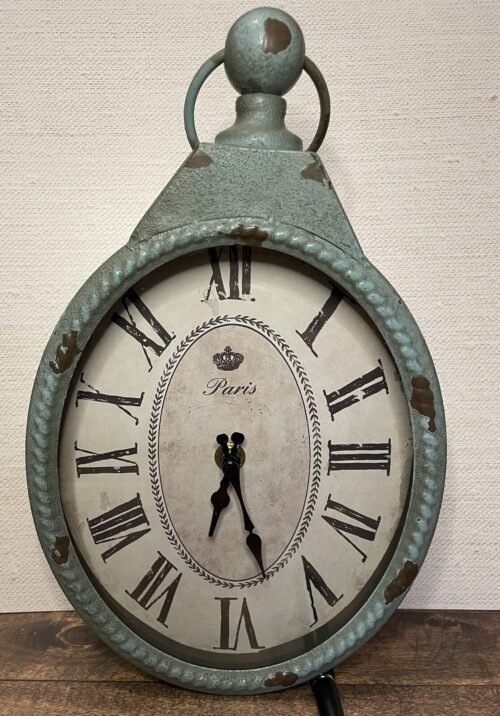 Hobby Lobby Coastal Distressed Darker Seafoam Green Oval Paris Metal Wall Clock