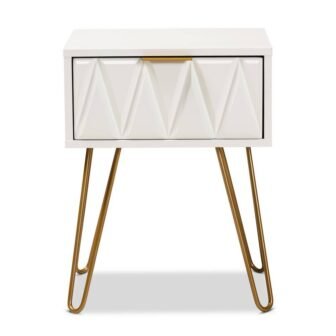 Holbrook 16.5 in. White and Gold Rectangle Wood End Table