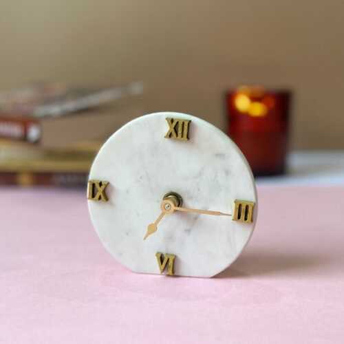 HOMEARTE Round Marble Desktop Clock Ideal for Home Office Gifting Table Clock