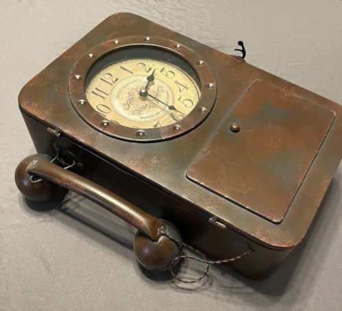 Home Decor || Faux Telephone Clock w/ Storage and Key Hooks || Brown