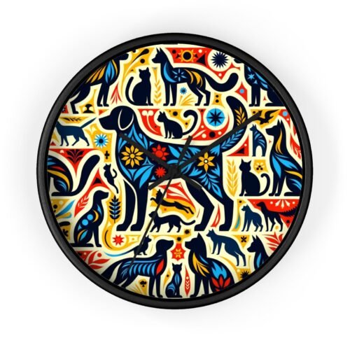 Home Decor Wall Clock Animal Silhouettes Fun Pattern Colorful