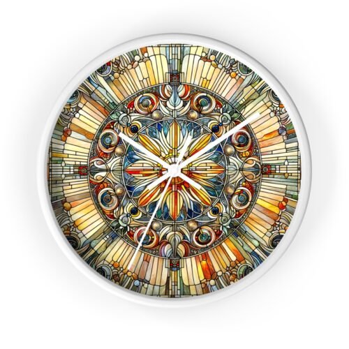 Home Decor Wall Clock Art Stained Glass Style Geometric Design Stunning Fancy