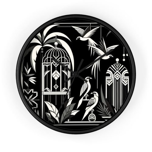 Home Decor Wall Clock Elegant Art Deco Aviary with Exotic Birds Design