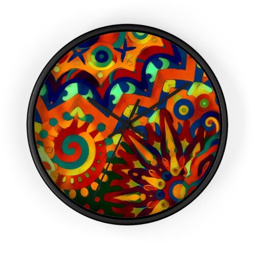 Home Decor Wall Clock Groovy Vintage Style Art Print Pattern Retro Hippie Funky