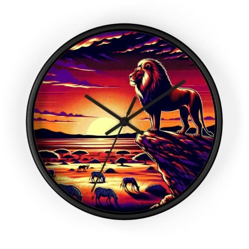 Home Decor Wall Clock King of The Jungle Sunset Lion Savanna Safari Art Decor