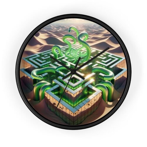 Home Decor Wall Clock Labyrinth Mirrored Prisms Neon Serpents