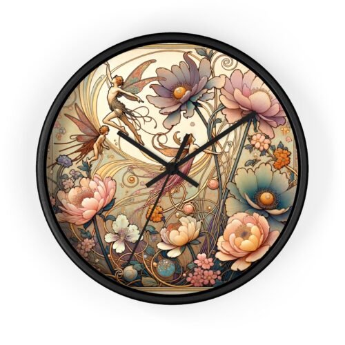 Home Decor Wall Clock Magical Garden Fairies Botanical Art