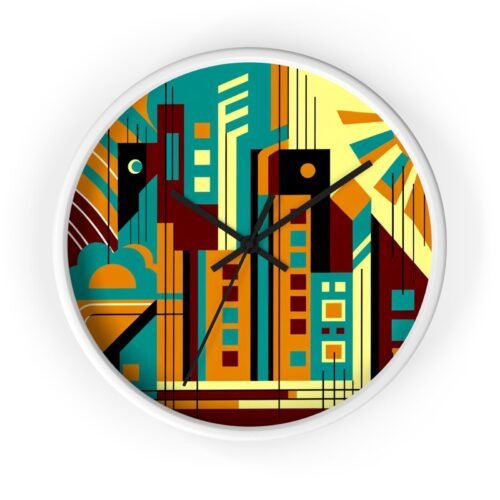 Home Decor Wall Clock Mid Century Modern Abstract Cityscape Energy Funky Groovy