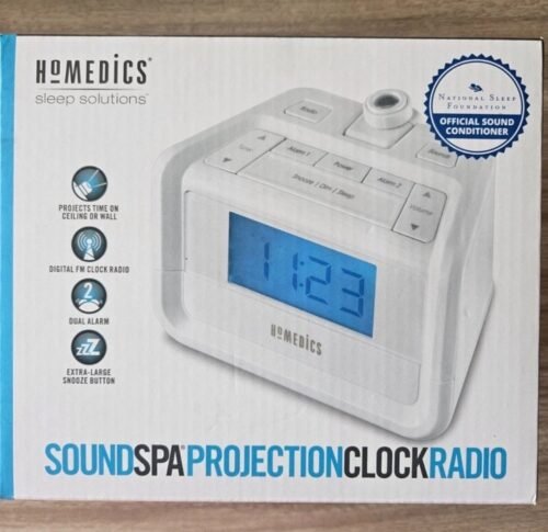 HoMedics Sound Spa Projection Digital Clock Radio Dual Alarm White Noise Machine