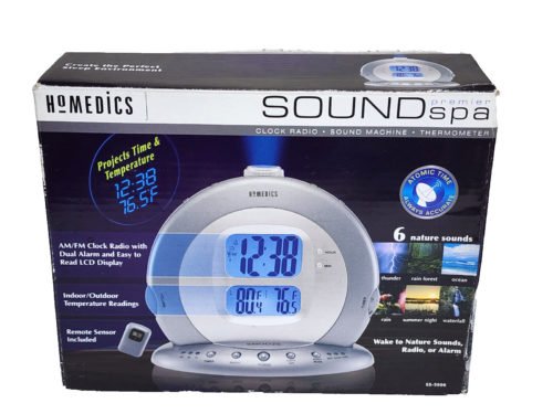 Homedics SS-5000 White Noise Projection Alarm Clock Radio 6 Nature Sleep Sounds
