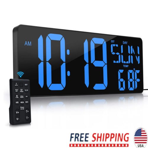 Home Office Large Digital Wall Clock W/ Remote Control 17.2" LED Display Timer