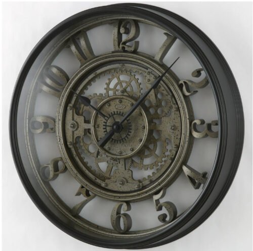 Homes and Gardens 20" Indoor Rustic Metal Arabic Moving Gear Analog Wall Clock