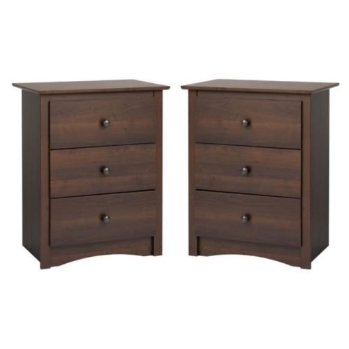 Home Square 3 Drawer Tall Nightstand in Espresso Finish - Set of 2