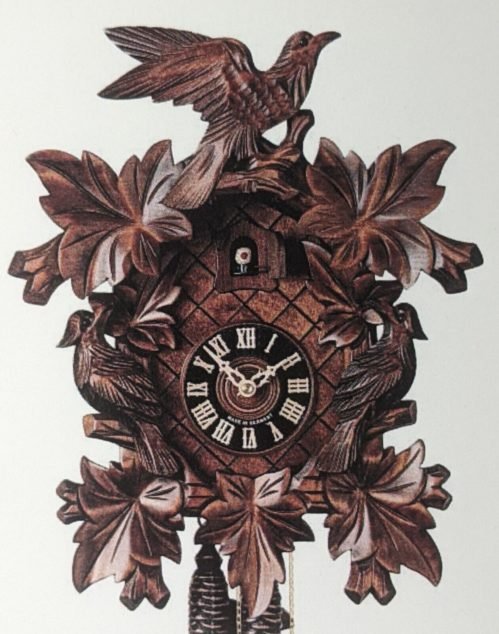 Hones Cuckoo Clock 1 Day Bird And Leaf With 3 Birds German Black Forest